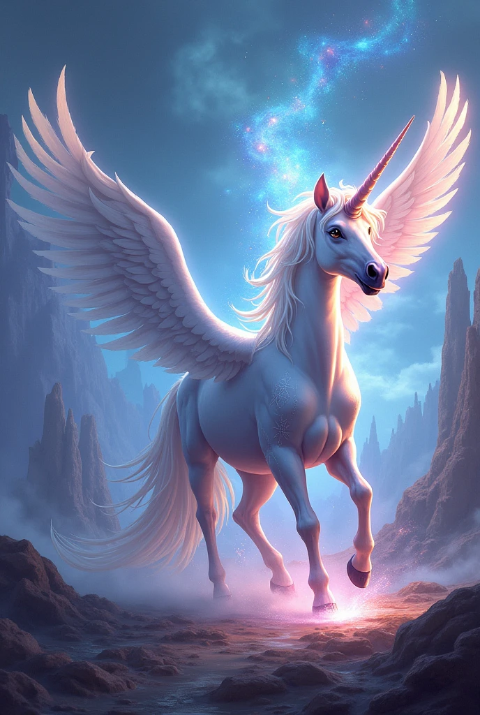 A winged unicorn using power

