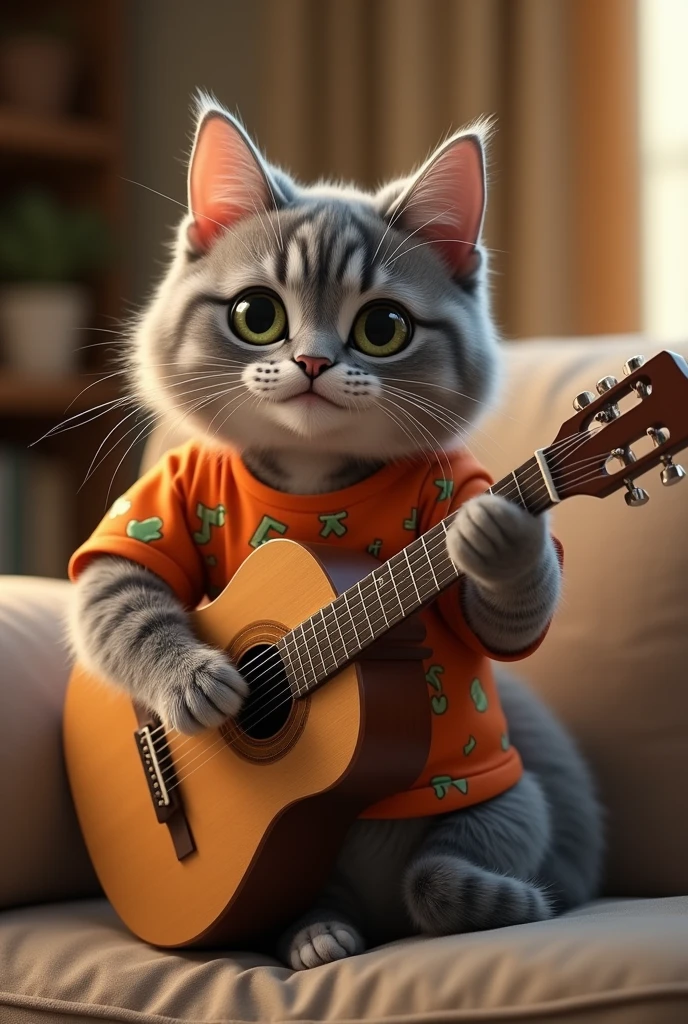 draw me a cat holding a guitar wearing a shirt