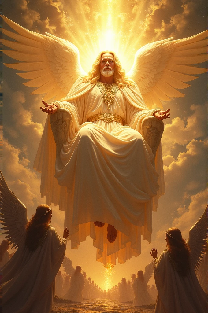 Imagine a radiant figure with a throne in the sky, surrounded by angels and celestial beings. His face shines like the sun, and his eyes see everything. He wears shining garments that symbolize his glory and power.. His voice is powerful and can shake the earth and the heavens..