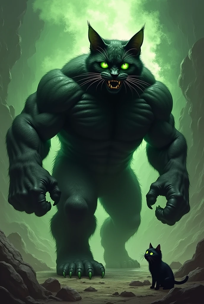 Black cute  cat in gama rays became black hulk 