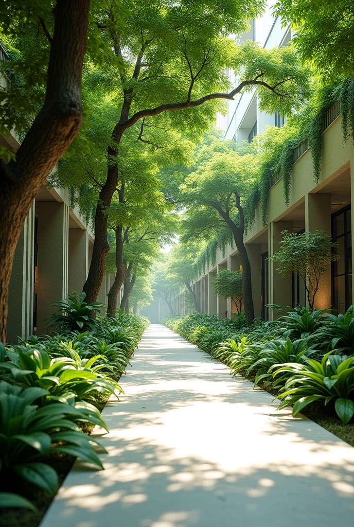 Create a realistic image from the top angle of vegetal canopies with a white cloth base for the canopies. between buildings made by Green Shades in the new Whitefield region in Bangalore. The vegetal canopies are beautiful and are regulating temperature and providing shade for people.