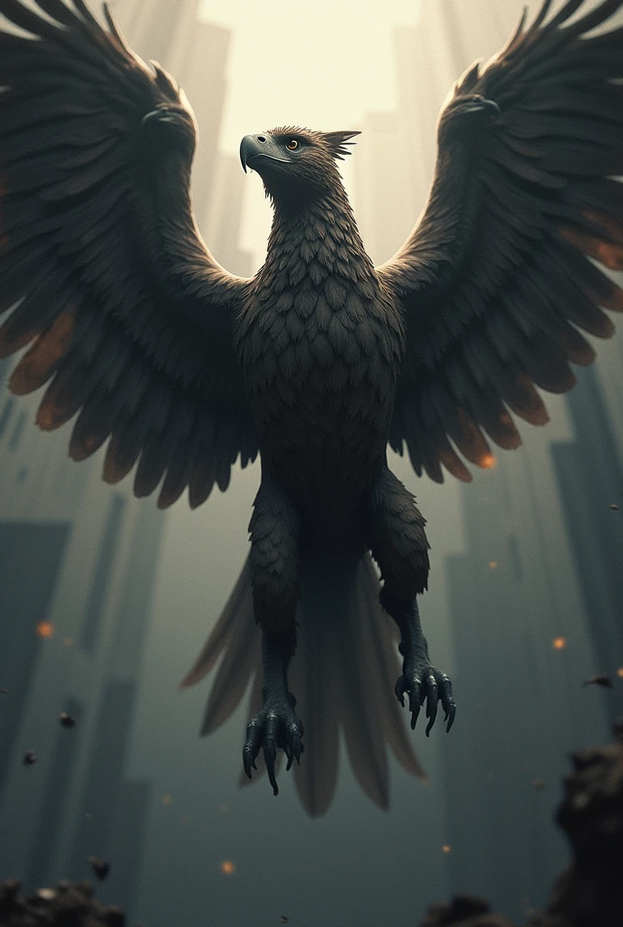 Griffon, Falling from the head, Extreme Speed, Straight line silhouette, (Lion limbs)