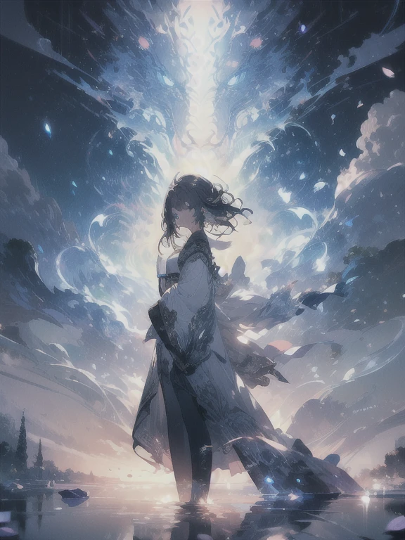 beautiful、ephemeral、Silver Marble Skin、hope、Highest quality、bright、Very delicate、masterpiece、landscape、Magical atmosphere、blue