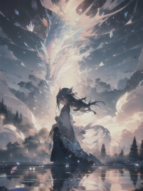 beautiful、ephemeral、Silver Marble Skin、hope、Highest quality、bright、Very delicate、masterpiece、landscape、Magical atmosphere、blue