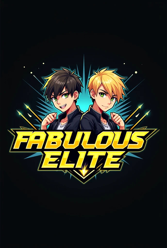 This is a gaming logo that features the name "FABULOUS ELITE" in a futuristic font and a neon yellow color. and 2 Anime Boy avtar.