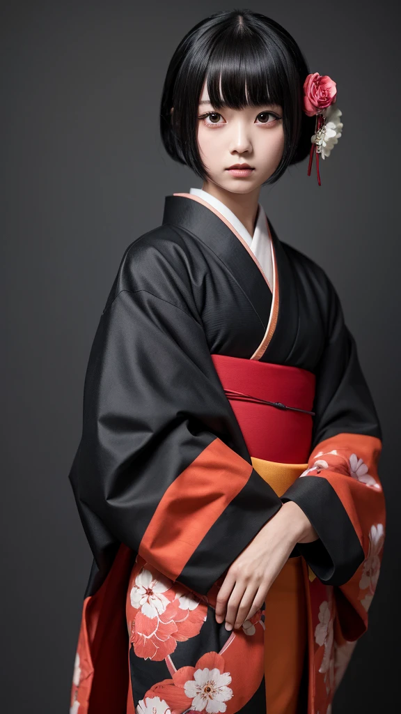 masterpiece, Highest quality, 1 child, kimono,Black Hair, Black eyes, Bob、Background Horror,Anime characters
