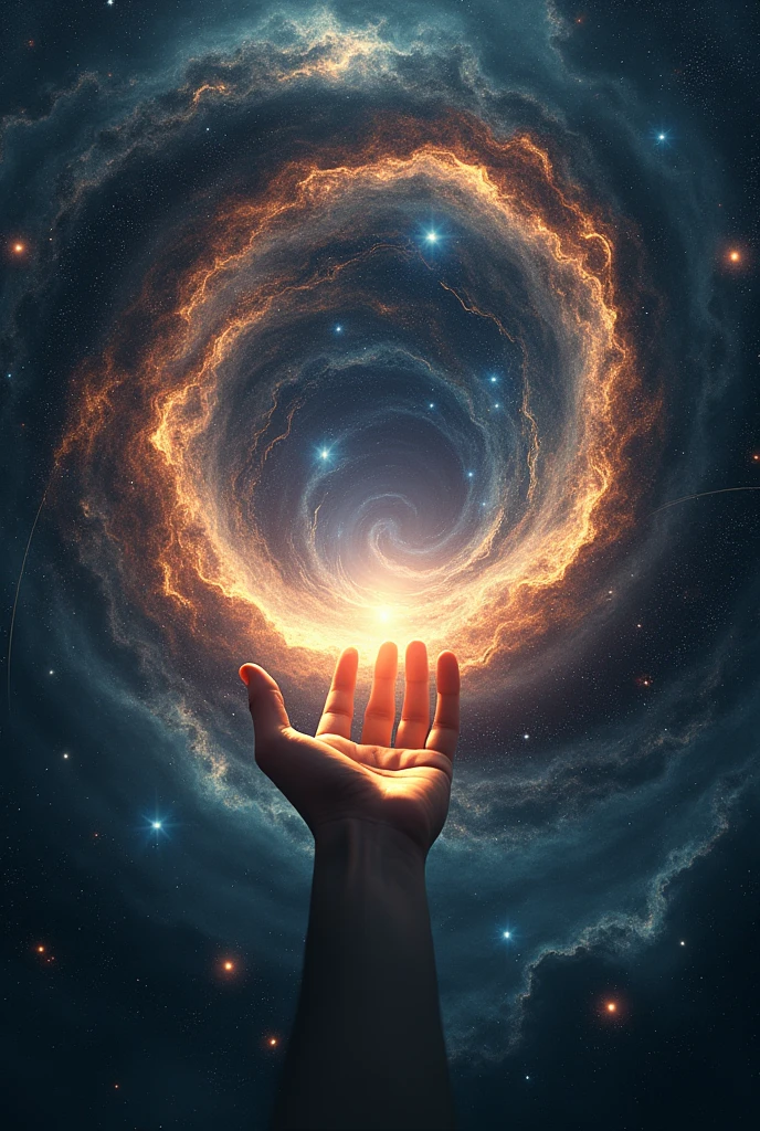 Black wormhole inside another black wormhole and it is absorbing galaxies and all the holes are in the hand of a being of light in space