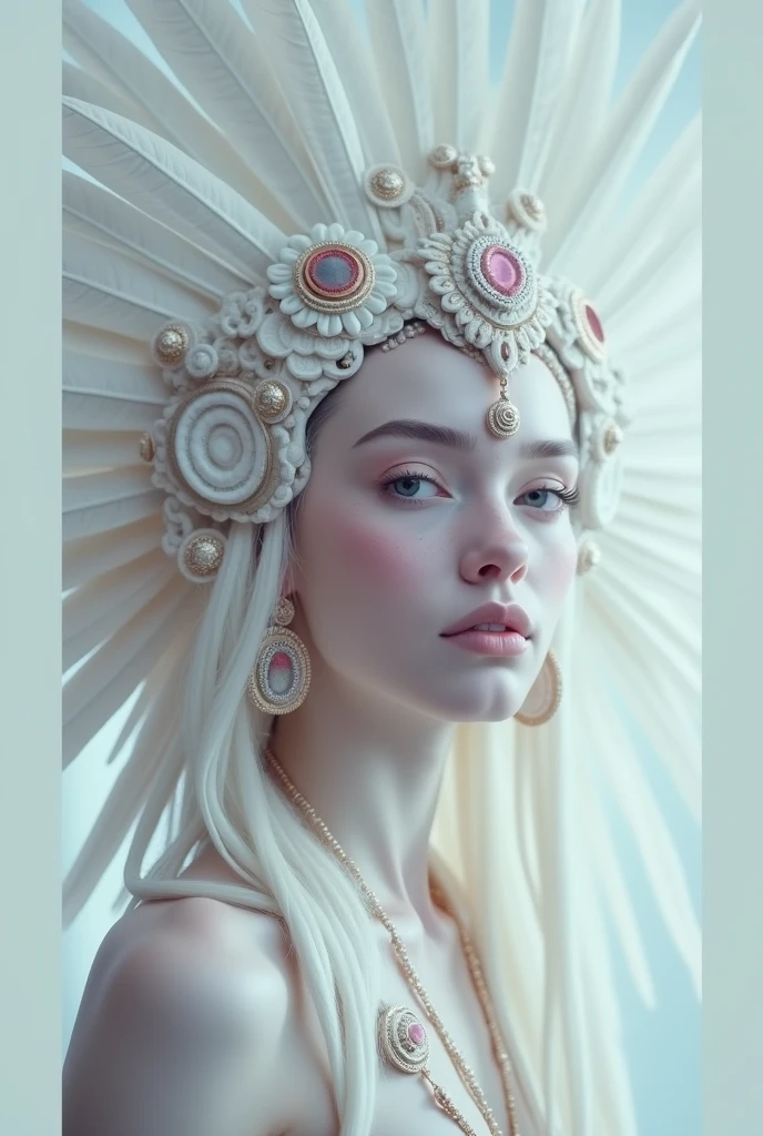 masterpiece, perfect anatomy, 32k UHD resolution, best quality, realistic photo, professional photography, highly details, depth of filed, (woman:1.3), clean eyes, futurism, (Mayan-inspired priestess costume with intricate patterns, feathers, and ceremonial elements), Pixel Plaza Paradise, Plazas adorned with pixel art designs, forming a colorful and lively urban paradise, Tranquil Tech Tapestry, Weaving a tranquil tapestry with threads of futuristic technology, cowboy shot, cinematic angle, dramatic lights