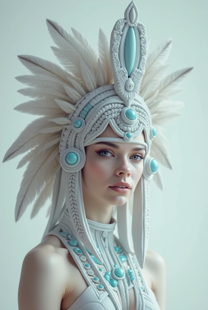 masterpiece, perfect anatomy, 32k UHD resolution, best quality, realistic photo, professional photography, highly details, depth of filed, (woman:1.3), clean eyes, futurism, (Mayan-inspired priestess costume with intricate patterns, feathers, and ceremonial elements), Pixel Plaza Paradise, Plazas adorned with pixel art designs, forming a colorful and lively urban paradise, Tranquil Tech Tapestry, Weaving a tranquil tapestry with threads of futuristic technology, cowboy shot, cinematic angle, dramatic lights