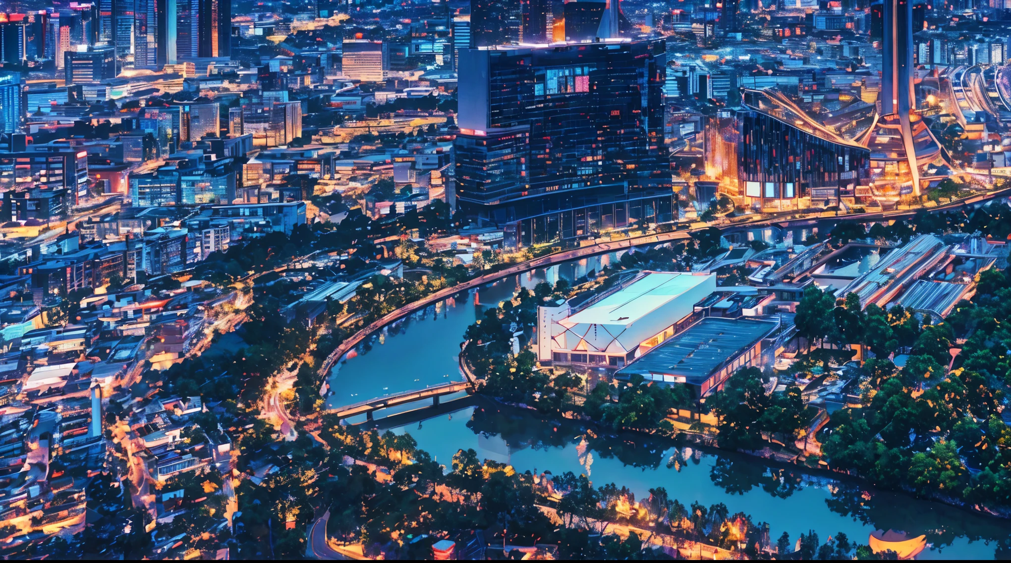 （night：1.5），Night，Makoto Shinkai's style，best quality，Ultra Detail，masterpiece，Fine details，high resolution，8k，in the evening，In the style of Xinhaicheng，There is lighting，wallpaper，architecture，City，City景观，nobody，landscape，City，City view，architecture，outdoor，Sky，Skyscraper，Real-world location，Blue sky，tower，the way，Ground Vehicles，car，（City夜景），