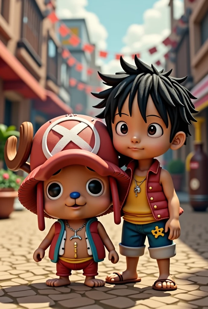 (photorealism:1.2), CHOPPER OF ONE PIECE ANIME CUTE, 3D, WITH LUFFY WHO IS IÑAKI GODOY ACTOR IN ONE PIECE LIVE ACTION.