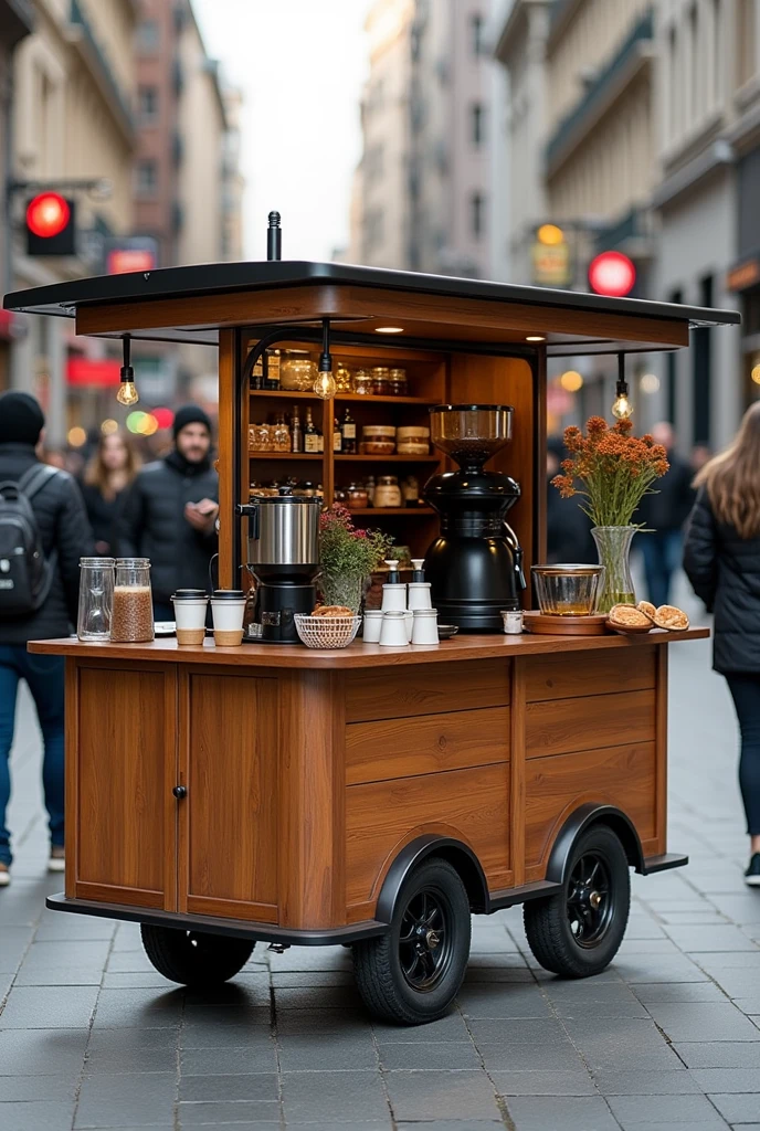 A cart adapted to sell coffee 
