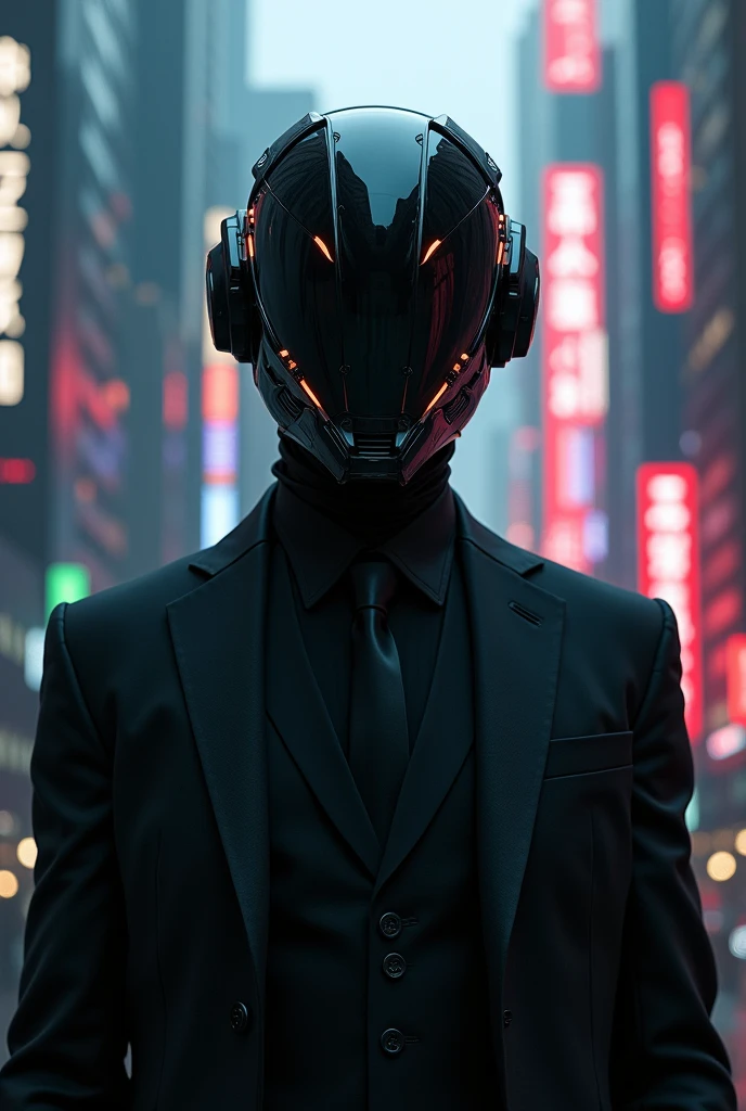 Leon black suit cyberpunk helmet 