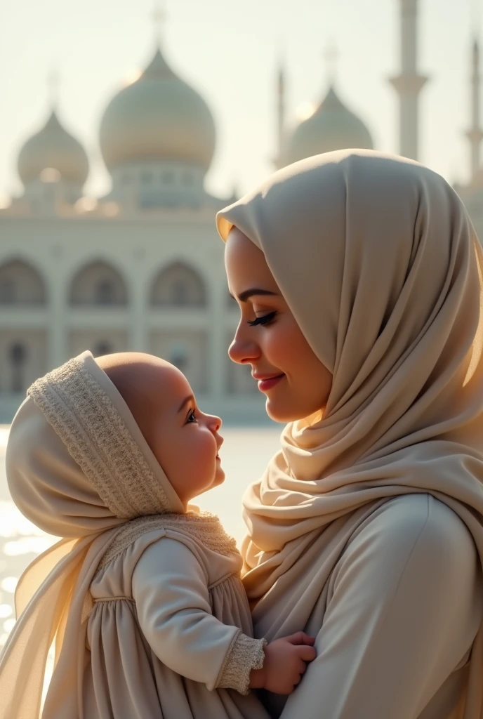 A hijab woman and there  girl , dressing hijab dress , background maka
