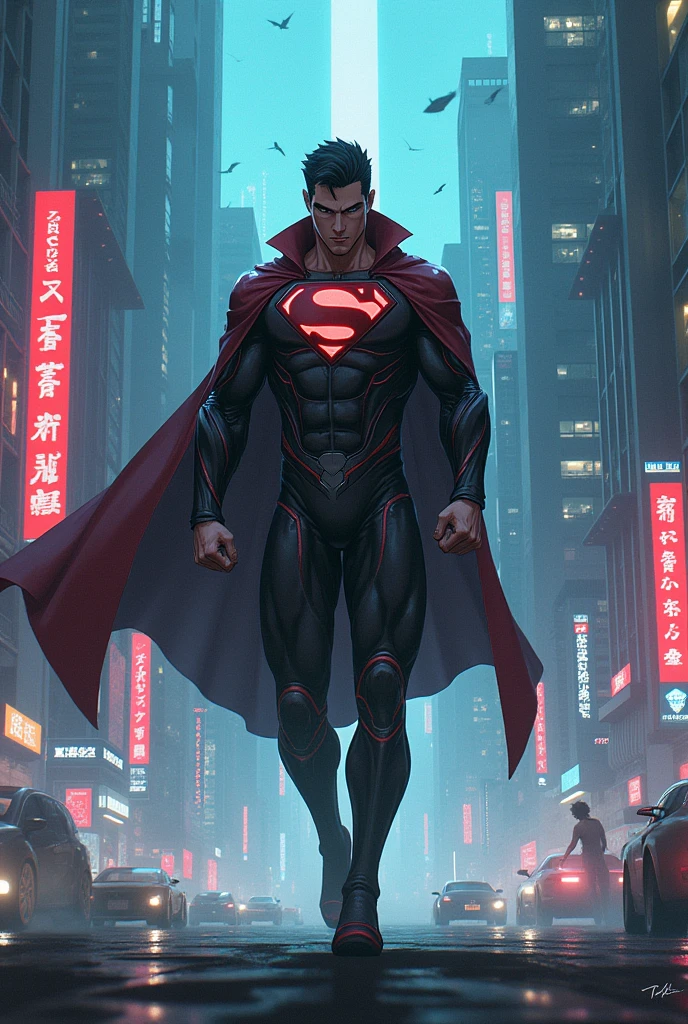 Cyberpunk anime with superman