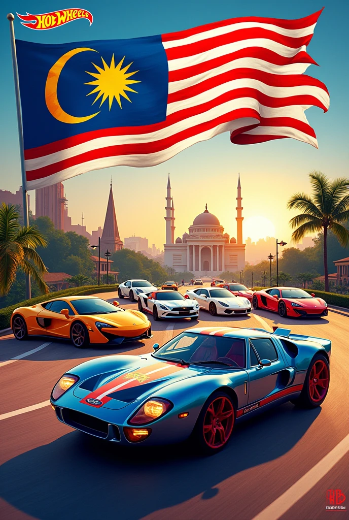 Selling hotwheels poster with theme of malaysia independent day

Put this sentences on top of the image
“each lot RM31“