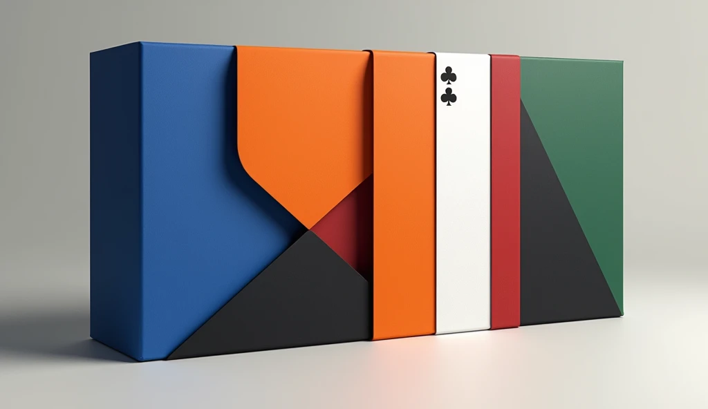 Outer packaging carton design,Poker modern minimalist style,minimalism,Geometry,Royal Blue,Orange,dark red,green,White,black