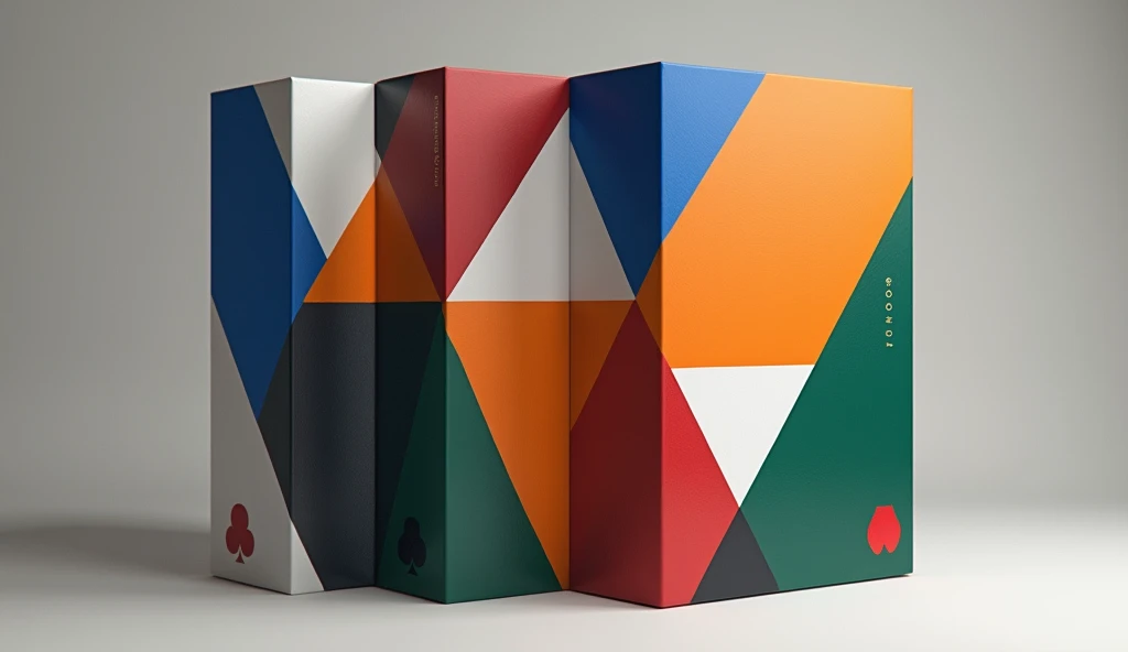 Outer packaging carton design,Poker modern minimalist style,minimalism,Geometry,Royal Blue,Orange,dark red,green,White,black