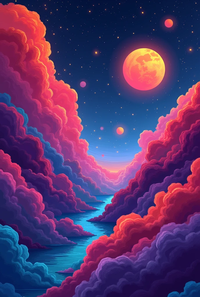 Cute round color block background picture background dark,The round color blocks should be bright and high-saturation with a sense of cosmos.