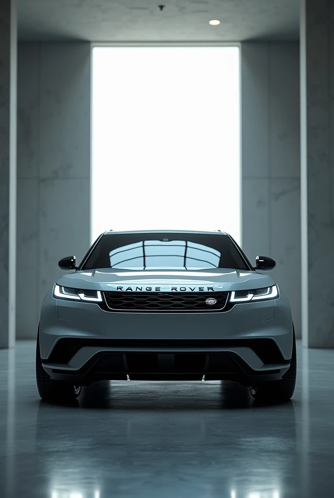 a silver range rover parked in a large room with a large window, vehicle photography, new vehicle, the ugliest car in the world, steel gray body, cinematic front shot, vehicle concept photo!!, trending on vehicle design, automotive photography, vehicle design, concept, full view of a car, medium long shot, futuristic product car shot, a wide full shot, front angle