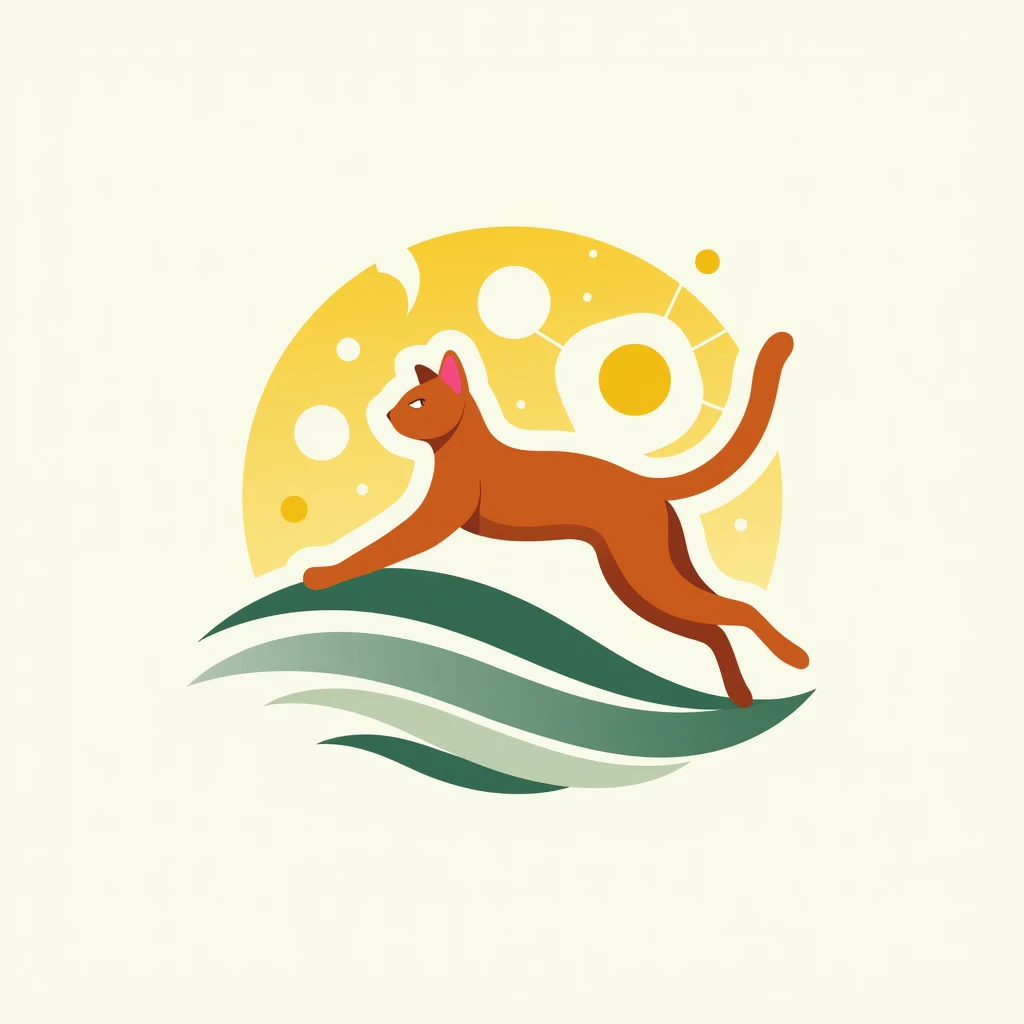 Create a modern and dynamic logo for 'Morning Mobility,' a community focused on enhancing personal flexibility and well-being. Incorporate a stylized cat stretching to symbolize grace and agility, integrating elements of movement like flowing lines. Harmonize this with community symbols such as interconnected shapes or circles. Use a color palette that reflects morning energy and vitality, like yellows and fresh greens. The logo should be approachable yet inspiring, emphasizing growth and connection within a community setting. Include a clean, modern font that underscores the brand's commitment to innovation and inclusivity, creating a cohesive and inviting brand identity.