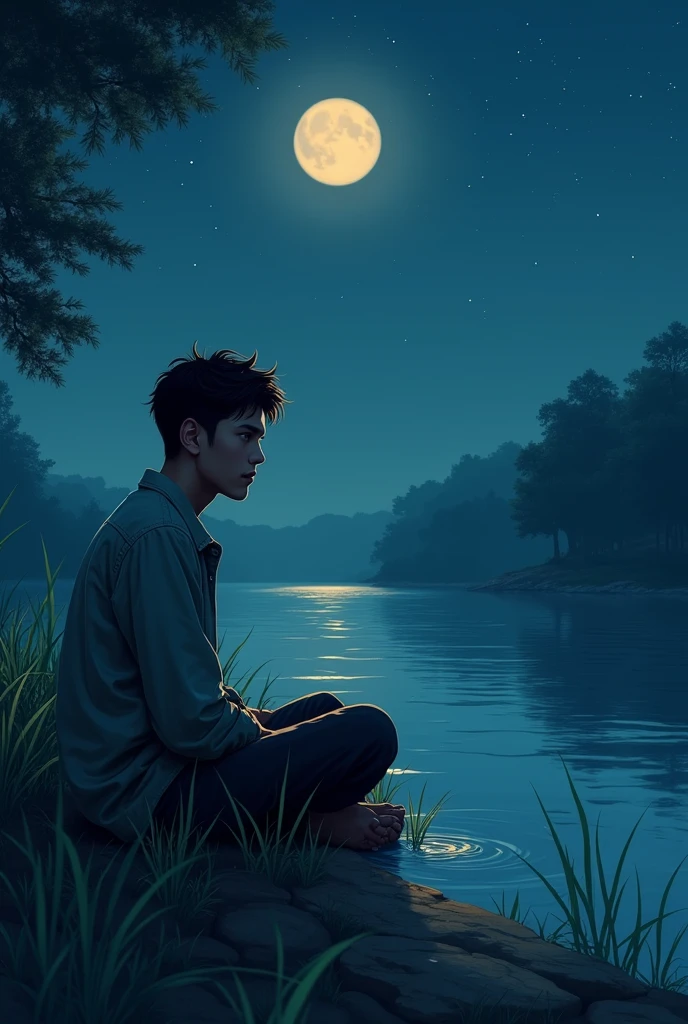 Ek ladka baita hua hai 18 saal ka rivar ke kinare in night