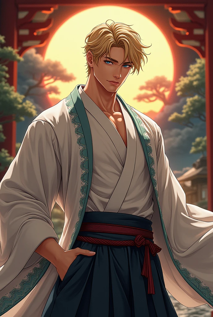 Belle homme en costume type japanese jeune muscle blond au yeux bleu