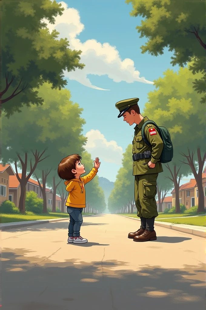Paint a child standing and waving to hello/goodbye to a soldier and that child’s shadow look like a soldier 