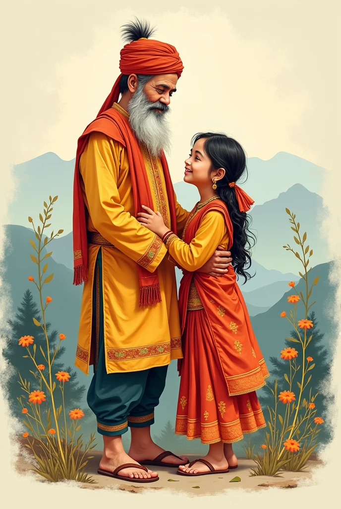 Neplai father daughter traditional illustrations 
