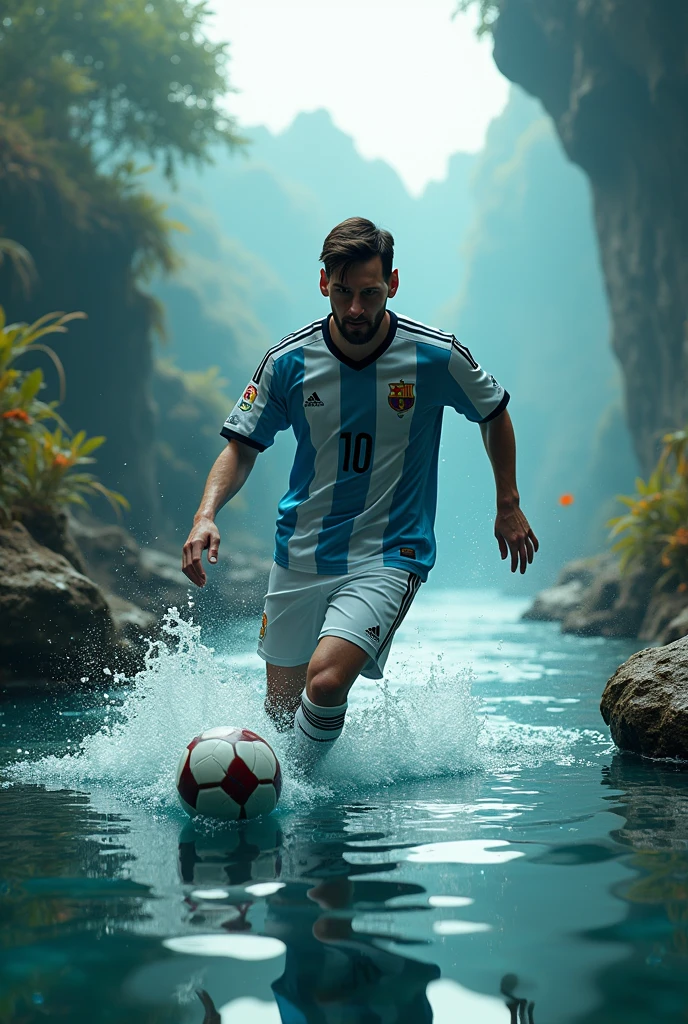 Messi is driving in water