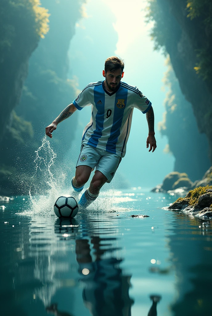Messi is driving in water