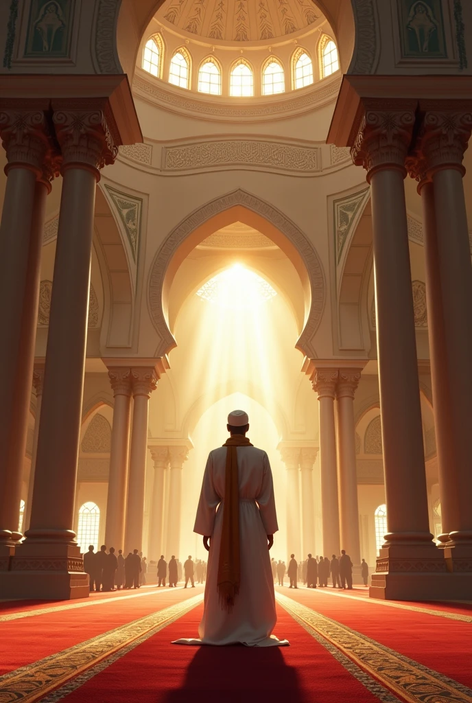  a man standing inside the mosque 