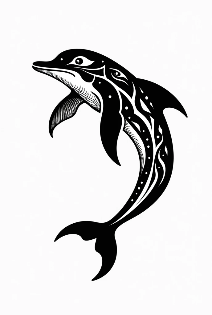 Make a black and white tribal style dolphin 