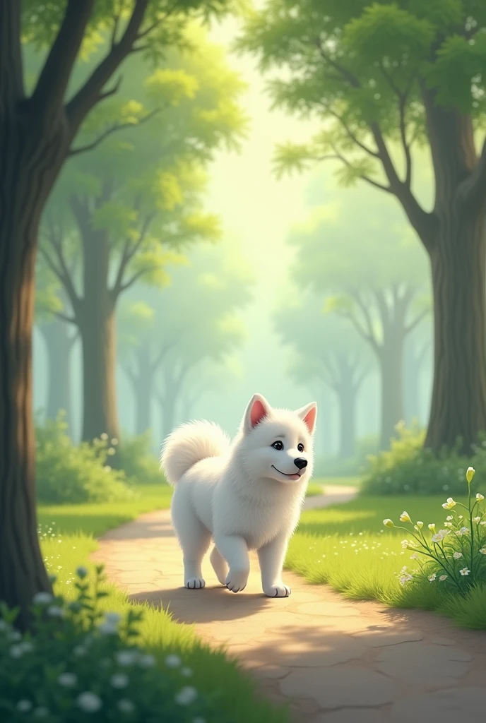 White dog walking