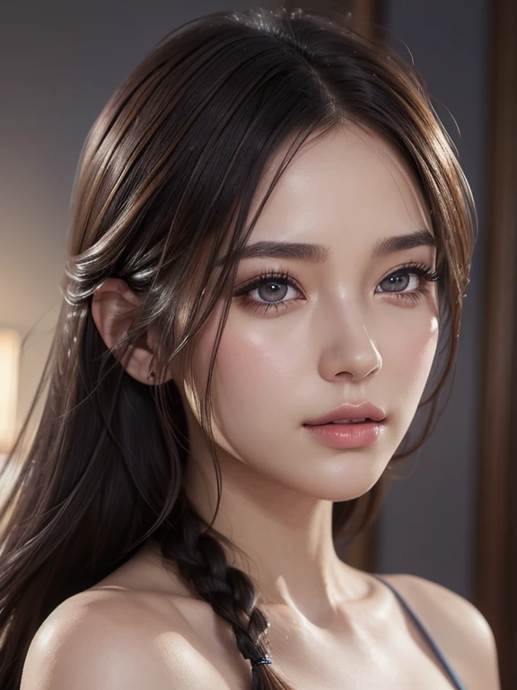 1 girl, beautiful detailed eyes, beautiful detailed lips, extremely detailed face and portrait, long eyelashes, serene expression, elegant hairstyle, beautiful detailed body, fantasy atmosphere, 8k unity wallpaper, masterpiece, best quality, highly detailed, soft shading, cohesive color palette, calming mood, official art