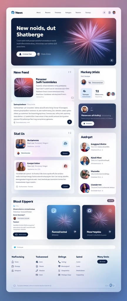 UX Page Design/UI webs app (High quality) (High resolution) (Clear details) A web page with a feed page, a news feed, a status bar, a user status box, offline, and how many users there are, and a notification bar with messages, notifications, and user accounts. 