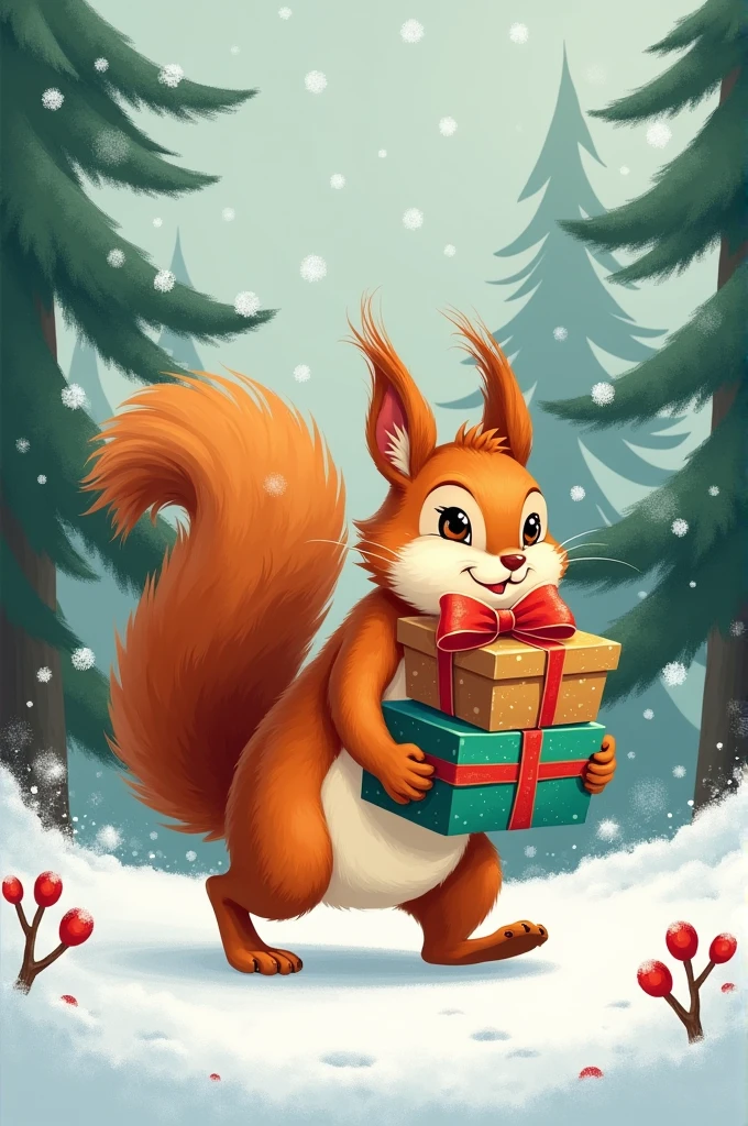Squirrel holding gifts