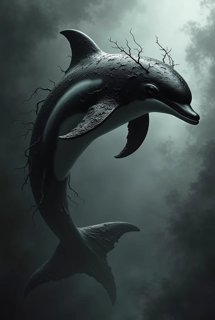 Make a black and white gothic style dolphin 