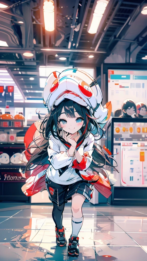 group of barista girls Dynamic pose moving running side view with soda bottle in their hands extending hand to viewer full body smiling low viewing angle