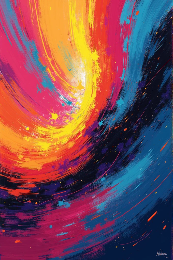 (Anime)A vibrant, abstract art piece featuring swirling colors and bold brushstrokes, inspired by the concept of energy and movement, for a modern and edgy t-shirt design.