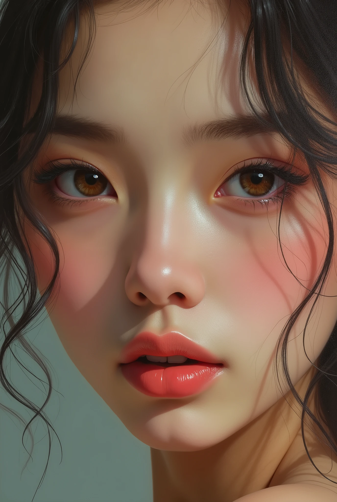 A master oil painting,Close-up of the side face of a beautiful woman