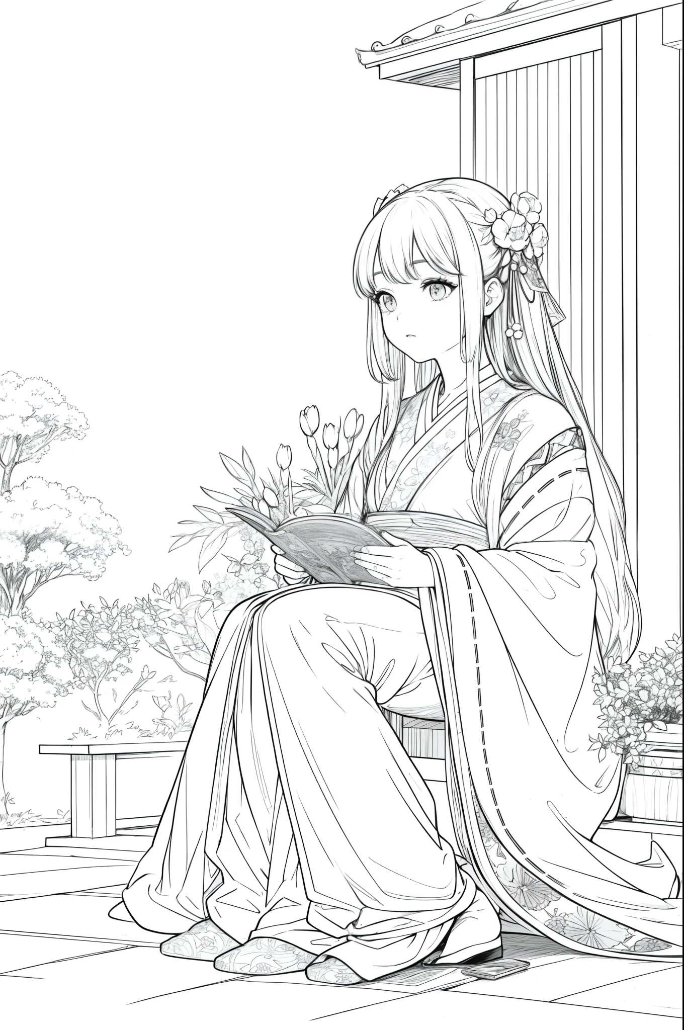 A woman dressed in a magnificent and beautiful uchikake with butterflies and flowers., NSFW, sexy, la mano se relaja en la sala de tatami. Tiene un rostro hermoso.. She is dressed in a luxurious kimono. . A magnificent folding screen. A lantern is lit in the dimly lit tatami room at night... El dibujo detallado sexy. alta calidad de imagen.