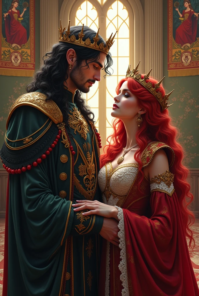 In an alternate universe an Alpha king (black hair) and a male Omega (redhead) They had 6 sons