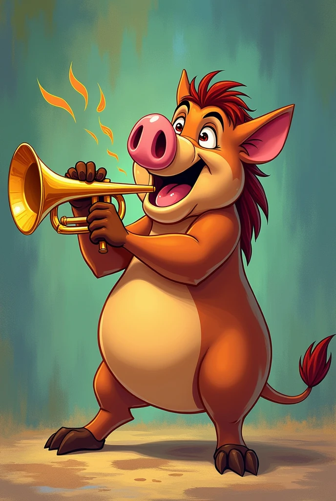 Pumbaa from the lion king playing trumpet 
