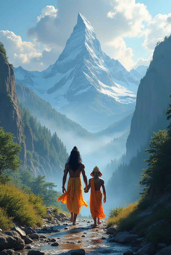 Lord shiv lord ganesha walk and mountain 