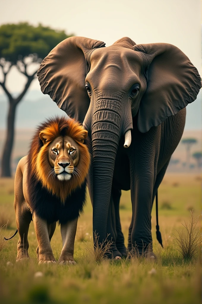 Lion with elephant