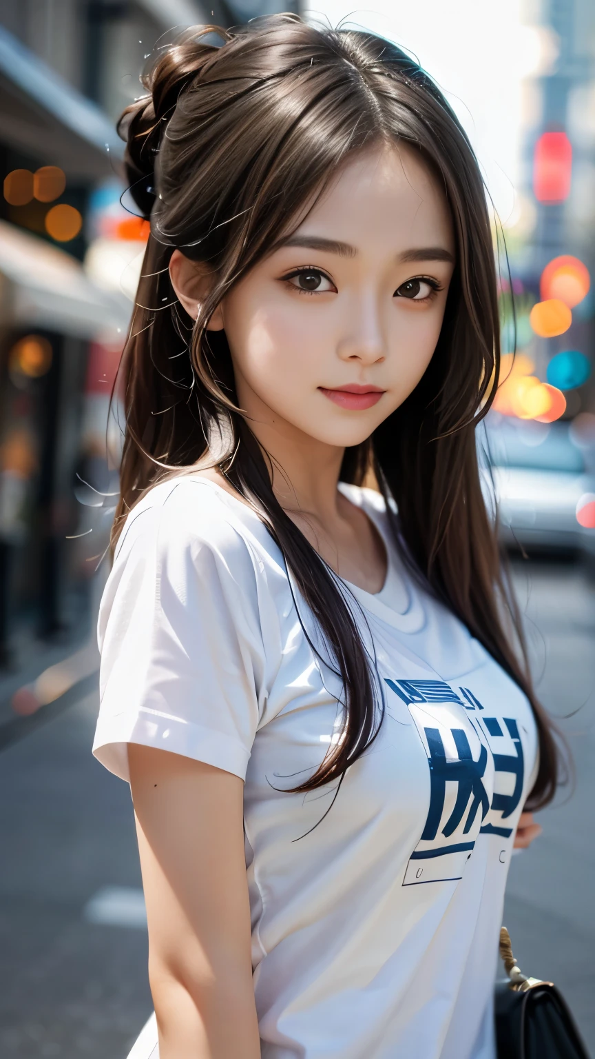 最high quality， masterpiece， One girl， Beautiful Face， （Photo Real：1.3）， Edge Light， （Highly detailed skin：1.2）， 8k, Ultra HD， Digital single-lens reflex camera， high quality， High resolution， 4K， 8k， Bokeh， Absurd， Optimal ratio of four fingers to one thumb， （Realistically：1.3）， かわいいOne girl， Wearing a white T-shirt， Medium chest， White short dress，A pure sunny smile，