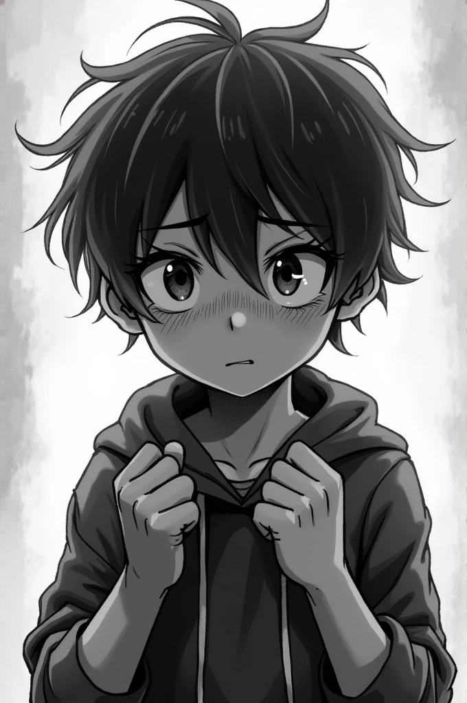 A wallpaper which show a boy, which is mentally disturb and distracted. Make it an aesthetic black and white