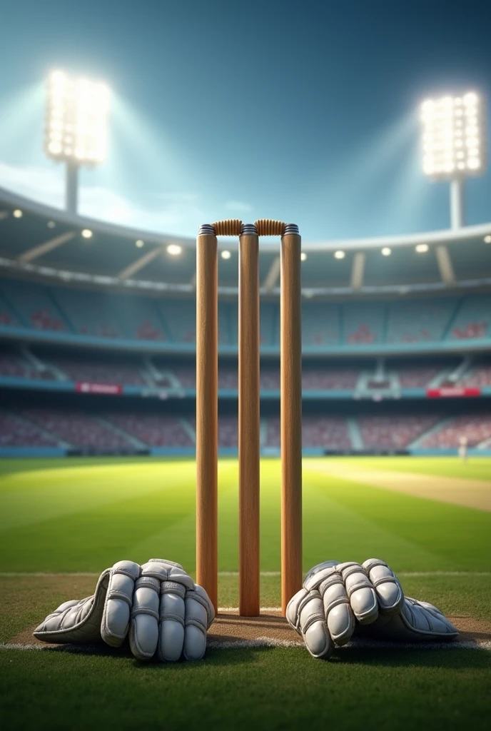 cricket stumps in stadium with keeper gloves