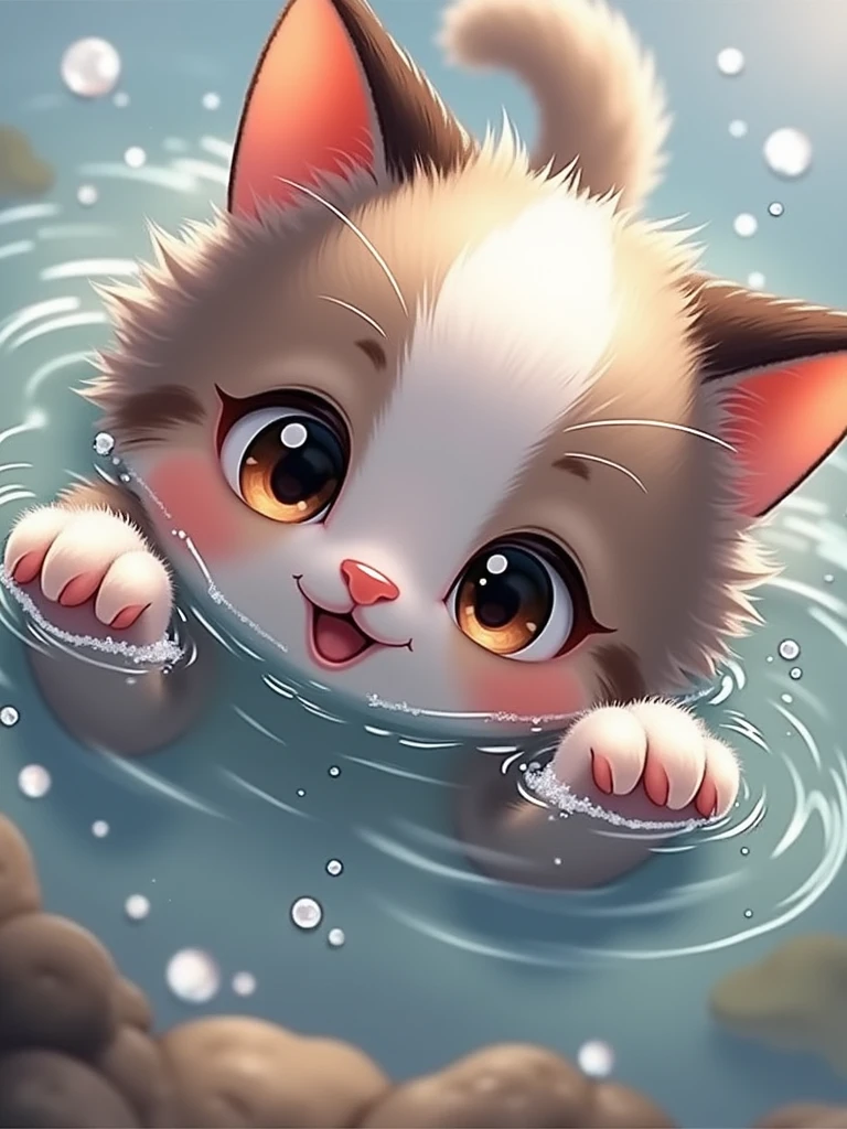 cat in water cute